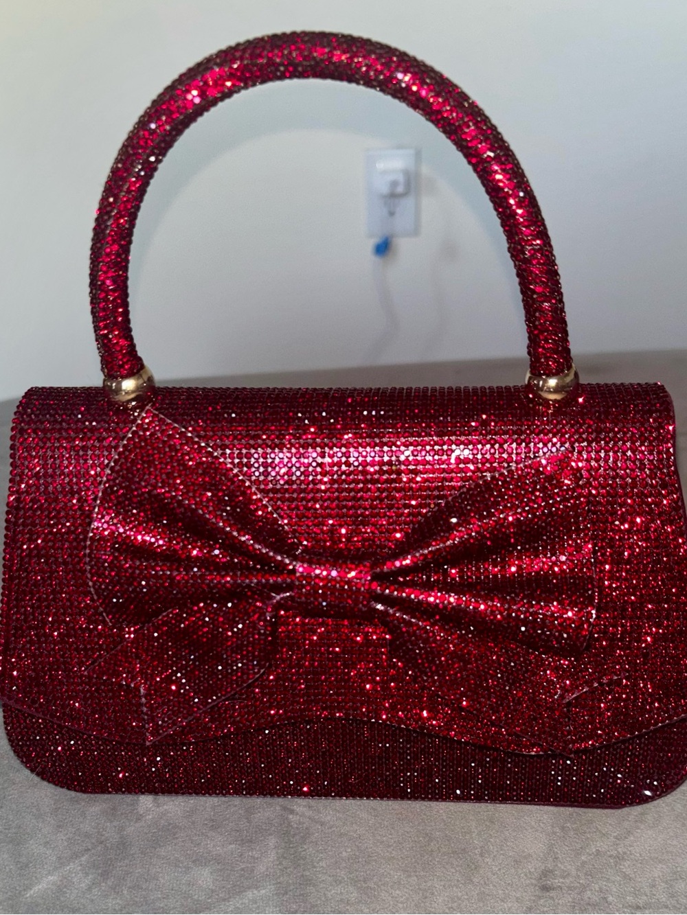 Red Sequin Rhinestone Bow Top-Handle Evening Bag